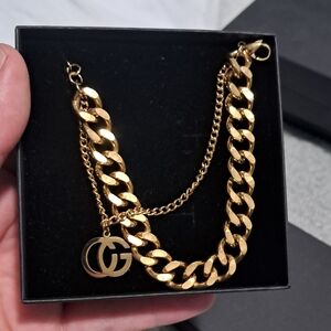 Gold Chain Bracelet with Logo Charm